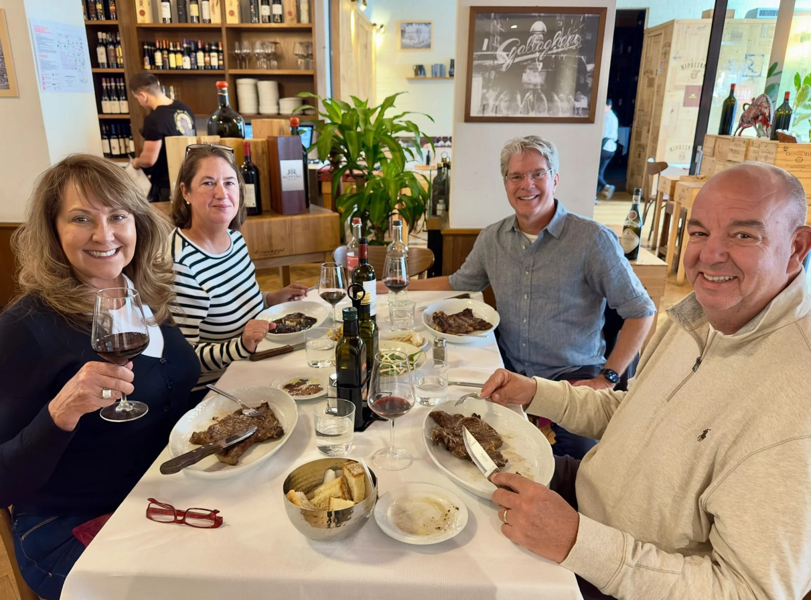 Enjoying a delicious steak dinner at  Trattoria Dall’oste.