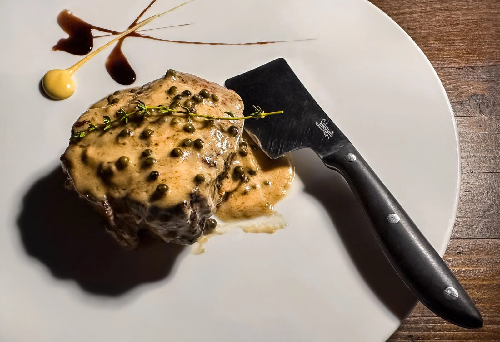 The Filetto Al Pepe Verde E Pane Grigliato, at Terrazzo 45 in Fiesole