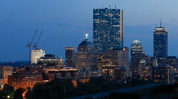 Boston skyline from the top of the XV Beacon hotel