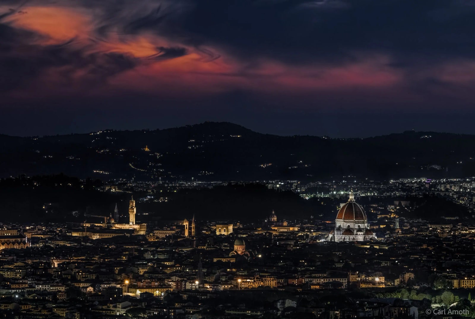 Florence, as viewed from the Villa’s pool at twilight.